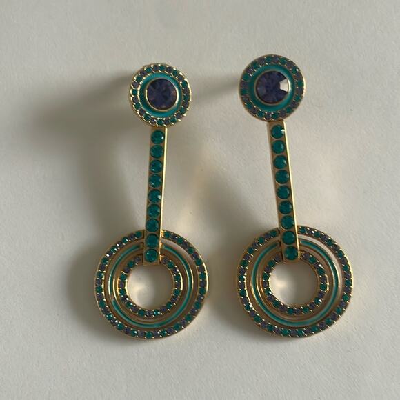 Akkad gold drop earrings with blue and green gems - Picture 1 of 5